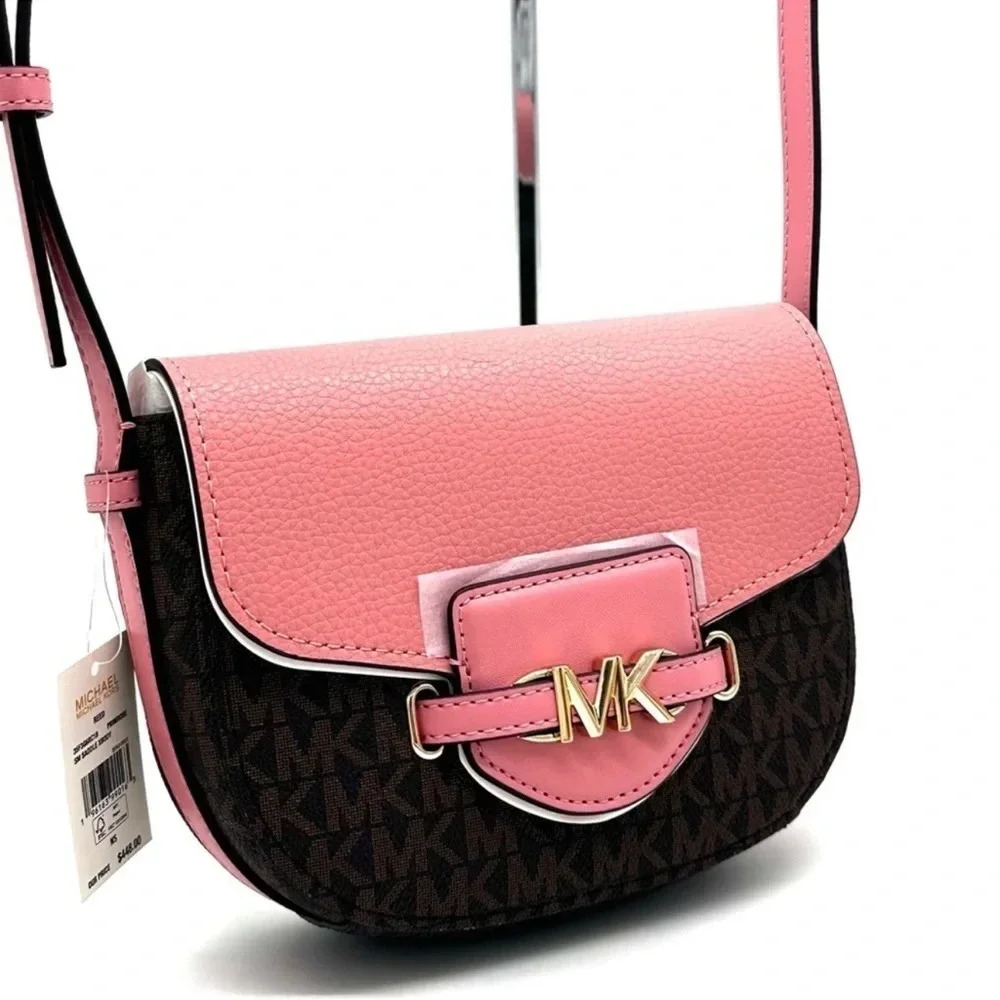 Michael Kors Small Reed Leather Saddle Crossbody Bag Brown/Pink (NWT) - Picture 4 of 12